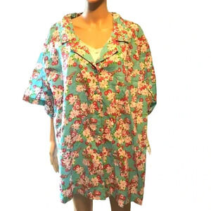Dream Co floral Cotton Summer Beach Button Up Top Women Plus Size 4X Pocket